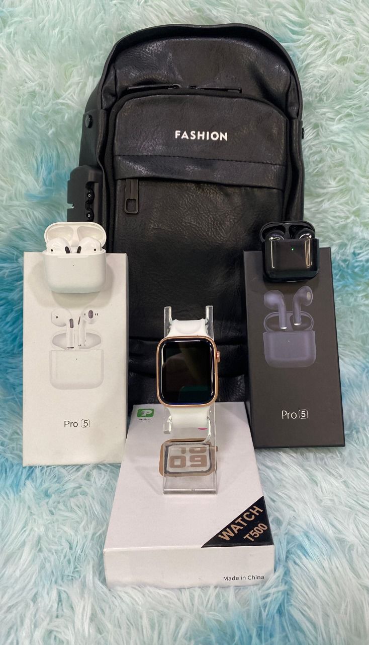 Smartwatch T500 + Audifono Pro 5 mini + Bolso Antirrobo